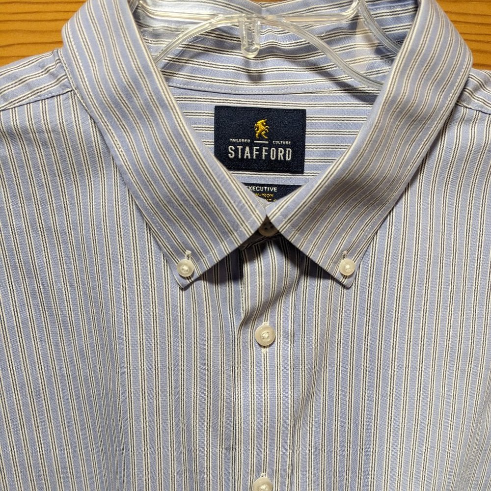 Stafford XLT Long Sleeve Light Blue Pin-stripe Dress Shirt (18  x 36/37)